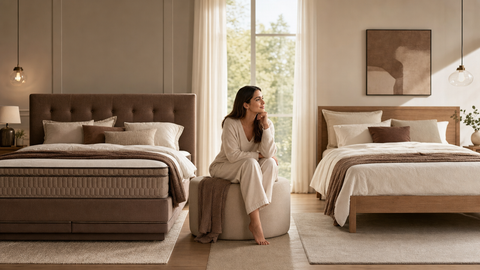 Boxspringbett vs normales Bett Vergleich in modernen Schlafzimmern mit unterschiedlichen Bettsystemen