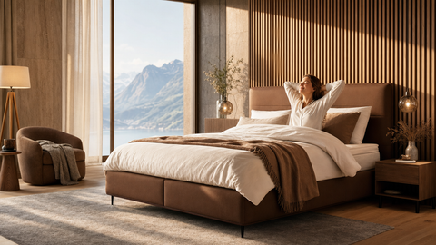 Swiss Sense vs Belvano Boxspringbett Vergleich – zwei Betten in modernem Schweizer Schlafzimmer