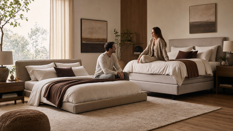 Boxbett vs Boxspringbett Unterschied – zwei optisch ähnliche Betten im Vergleich nebeneinander