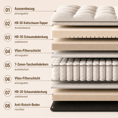 Phoenix Boxspringbett – Bouclé Beige · mit Bettkasten · inkl. Matratze & Topper