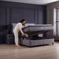 Babylon Boxspringbett Samt Grau mit hochgeklapptem Bettkasten und viel Stauraum unter der Liegefläche