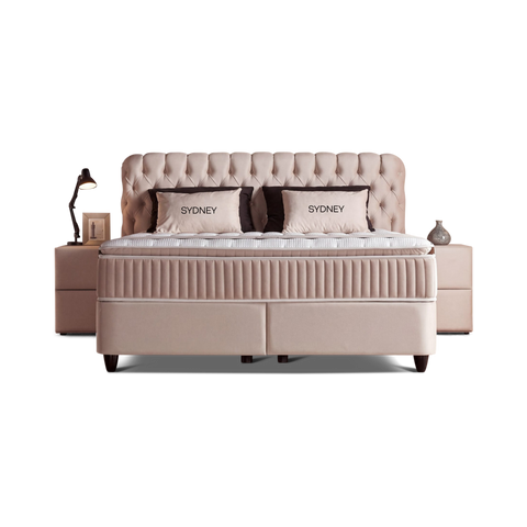 Sydney Samt Beige Boxspringbett Freisteller