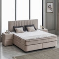 CLARA Boxspringbett mit Bettkasten Samt Braun-Beige Orthopädisch mit Matratze und Topper