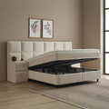 CONSO Boxspringbett Beige mit hochgestelltem Bettkasten, grosser Stauraum unter der Matratze, Stoffbezug und Kopfteil