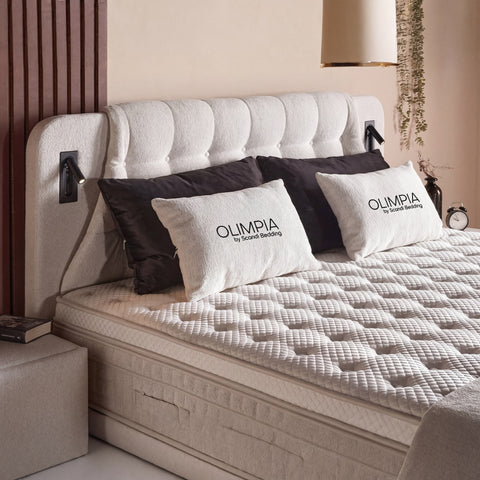 Olimpia Boxspringbett – Bouclé Beige · mit Bettkasten · inkl. Matratze & Topper