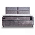 Babylon Boxspringbett Samt Grau Frontansicht mit gestepptem Velours-Bezug, Matratze und Topper
