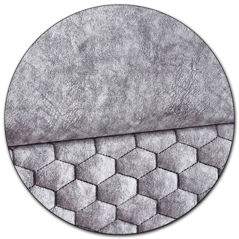 Stoff-Nahaufnahme des Babylon Boxspringbetts mit Samt Velours in Grau und gestepptem Wabenmuster