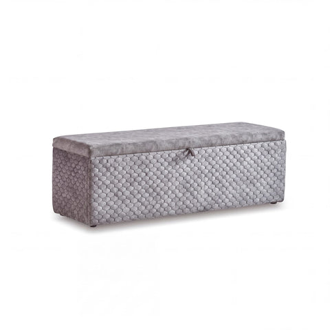 Babylon Aufbewahrungstruhe in Samt Grau mit gestepptem Velours-Bezug und Stauraum passend zum Boxspringbett