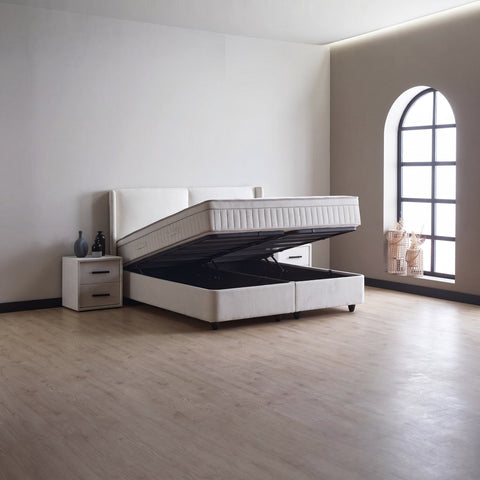 Ruby Boxspringbett – Velours Grau · mit Bettkasten · inkl. Matratze & Topper