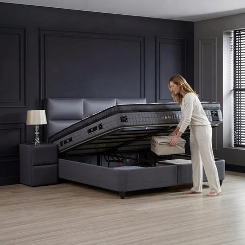 Hamilton Boxspringbett – Webstoff Grau · mit Bettkasten · inkl. Matratze & Topper