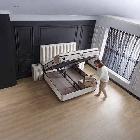 Daytona Boxspringbett – Samt Beige · mit Bettkasten · inkl. Matratze & Topper