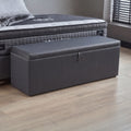 Bettbank in Webstoff Grau als Stauraum am Fussende des Hamilton Boxspringbett mit Matratze im Hintergrund