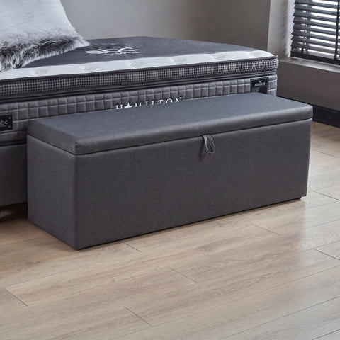 Hamilton Boxspringbett – Webstoff Grau · mit Bettkasten · inkl. Matratze & Topper