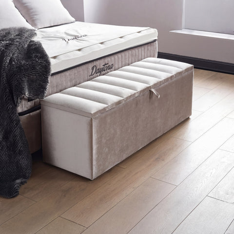 Daytona Boxspringbett – Samt Beige · mit Bettkasten · inkl. Matratze & Topper