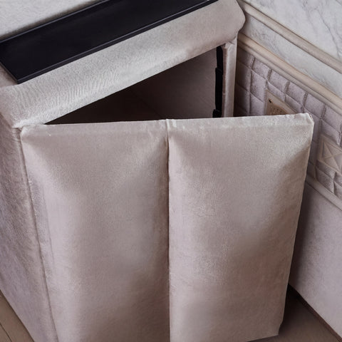 Oscar Boxspringbett – Samt Creme · mit Bettkasten · inkl. Matratze & Topper