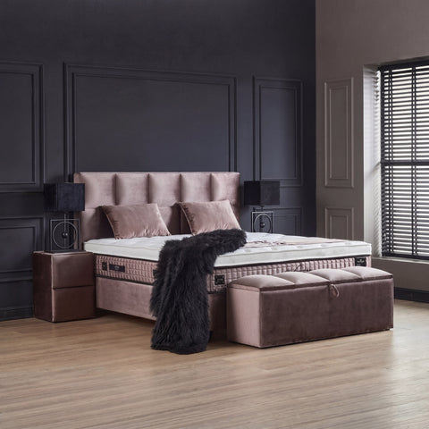 Phantom Boxspringbett – Webstoff Beige · mit Bettkasten · inkl. Matratze & Topper