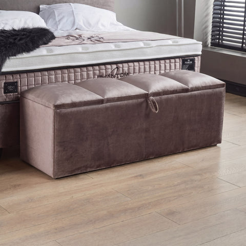 Phantom Boxspringbett – Webstoff Beige · mit Bettkasten · inkl. Matratze & Topper