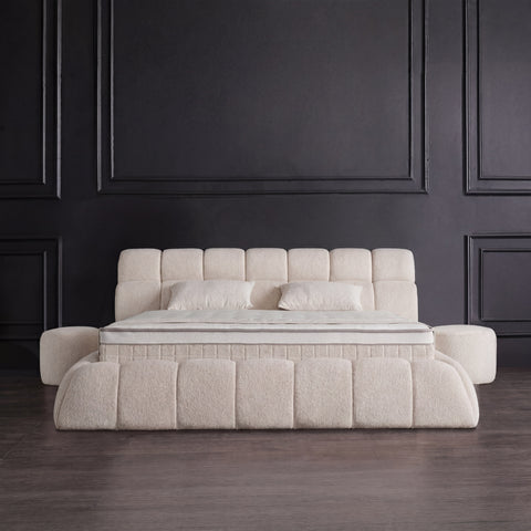 Claudi Boxspringbett – Bouclé Creme · mit Bettkasten · inkl. Matratze & Topper