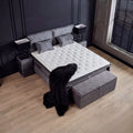 Babylon Boxspringbett Samt Grau von oben mit getufteter Matratze, Topper und passender Truhe aus Velours