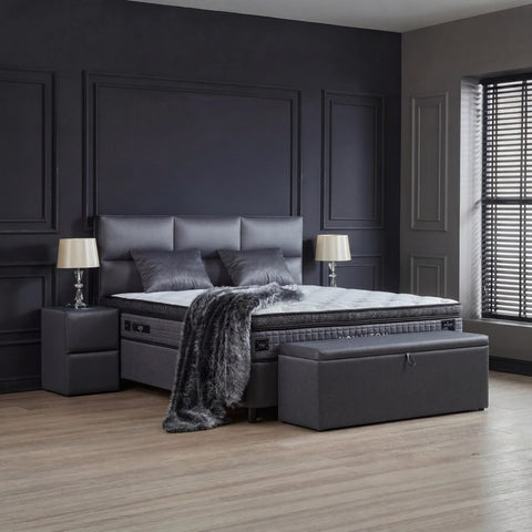 Hamilton Boxspringbett – Webstoff Grau · mit Bettkasten · inkl. Matratze & Topper