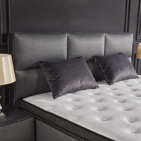 Hamilton Boxspringbett – Webstoff Grau · mit Bettkasten · inkl. Matratze & Topper