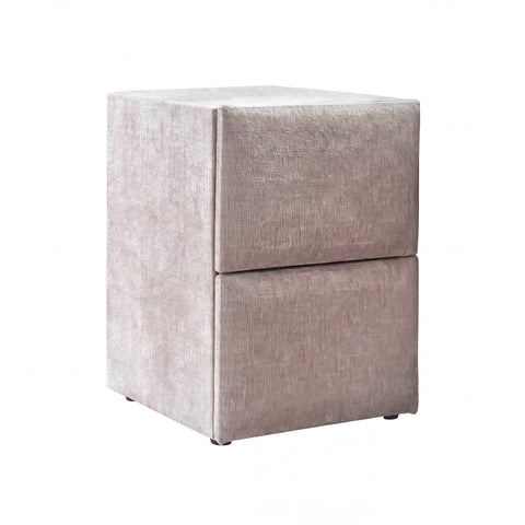 Nachttisch zum Lucia Boxspringbett in Grau-Beige, Strukturstoff-Bezug mit zwei Schubladen für Stauraum