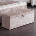 Bettbank mit Stauraum in Teddy Beige passend zum Sofia Boxspringbett, geschlossener Deckel mit Griffring