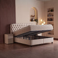 Sydney Boxspringbett Beige mit hochgeklapptem Lattenrost und offenem Bettkasten für viel Stauraum, Samt Velours Bezug